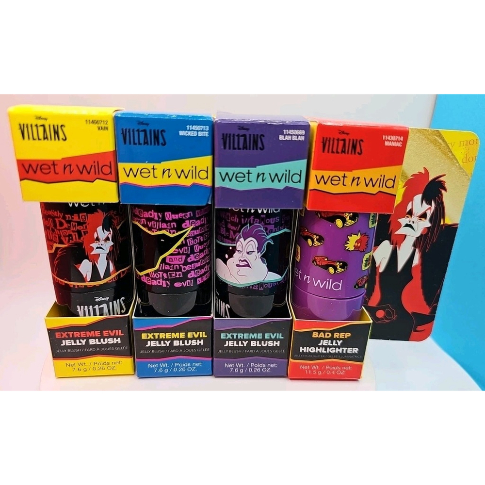 Set Of 4 Disney Villains Wet N Wild Extreme Evil Jelly Blush Bad Rep Highlighter